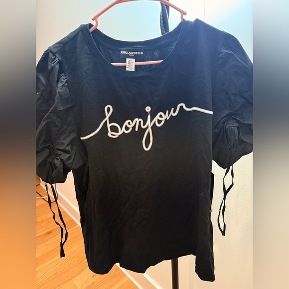Karl Lagerfeld Tops - Karl Lagerfeld Black Top with White Bonjour Script